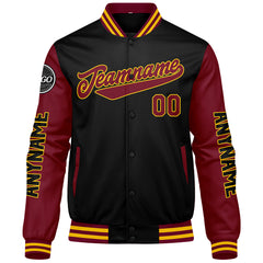Maßgeschneiderte Crimson Schwarz Gelb Letterman Varsity Jacket Individuelle Stickerei Druck nach Ihrem Wunsch