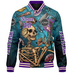 Maßgeschneiderte Blau Lila Letterman Varsity Jacket Individuelle Stickerei Druck nach Ihrem Wunsch