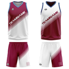 Benutzerdefinierte Rot Weiß Reversible Basketball Jersey Personalisierte Print Name Nummer Logo