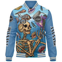 Maßgeschneiderte Hellblau Letterman Varsity Jacket Individuelle Stickerei Druck nach Ihrem Wunsch