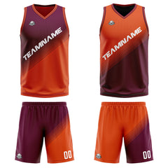 Benutzerdefinierte Lila Orange Reversible Basketball Jersey Personalisierte Print Name Nummer Logo