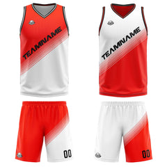 Benutzerdefinierte Rot Weiß Reversible Basketball Jersey Personalisierte Print Name Nummer Logo