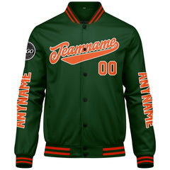 Maßgeschneiderte Dunkelgrün Orange Letterman Varsity Jacket Individuelle Stickerei Druck nach Ihrem Wunsch