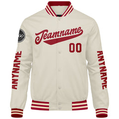 Maßgeschneiderte Rot Creme Letterman Varsity Jacket Individuelle Stickerei Druck nach Ihrem Wunsch