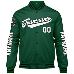 Maßgeschneiderte Grün Schwarz Weiß Letterman Varsity Jacket Individuelle Stickerei Druck nach Ihrem Wunsch