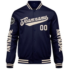 Maßgeschneiderte Marine Creme Letterman Varsity Jacket Individuelle Stickerei Druck nach Ihrem Wunsch