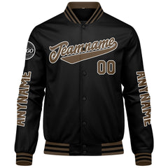 Maßgeschneiderte Schwarz Braun Letterman Varsity Jacket Individuelle Stickerei Druck nach Ihrem Wunsch