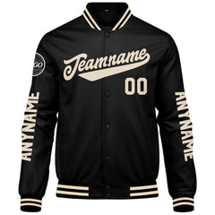 Maßgeschneiderte Schwarz Creme Letterman Varsity Jacket Individuelle Stickerei Druck nach Ihrem Wunsch