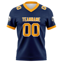 Benutzerdefinierte Blau Gelb Fußball Trikots Personalisierter Name Nummer Logo