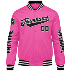 Maßgeschneiderte Rosa Letterman Varsity Jacket Individuelle Stickerei Druck nach Ihrem Wunsch
