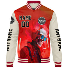 Maßgeschneiderte Rot Creme Letterman Varsity Jacket Individuelle Stickerei Druck nach Ihrem Wunsch