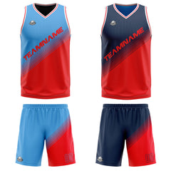 Benutzerdefinierte Blau Rot Reversible Basketball Jersey Personalisierte Print Name Nummer Logo