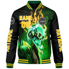 Maßgeschneiderte Grün Gelb Letterman Varsity Jacket Individuelle Stickerei Druck nach Ihrem Wunsch