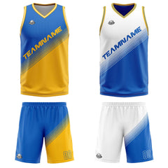 Benutzerdefinierte Blau Gelb Reversible Basketball Jersey Personalisierte Print Name Nummer Logo
