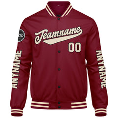 Maßgeschneiderte Crimson Creme Letterman Varsity Jacket Individuelle Stickerei Druck nach Ihrem Wunsch