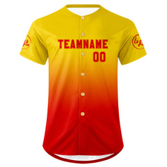 Benutzerdefiniert Gelb Rot Personalisierter Baseball Jersey mit Farbverlauf Team Uniform mit Namen und Nummer