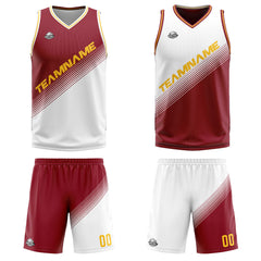 Benutzerdefinierte Rot Weiß Reversible Basketball Jersey Personalisierte Print Name Nummer Logo