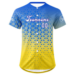 Benutzerdefiniert Blau Gelb Personalisierter Baseball Jersey mit Farbverlauf Team Uniform mit Namen und Nummer