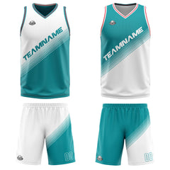 Benutzerdefinierte Weiß Cyan Reversible Basketball Jersey Personalisierte Print Name Nummer Logo