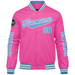 Maßgeschneiderte Rosa Letterman Varsity Jacket Individuelle Stickerei Druck nach Ihrem Wunsch