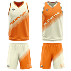 Benutzerdefinierte Creme Orange Reversible Basketball Jersey Personalisierte Print Name Nummer Logo
