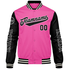 Maßgeschneiderte Rosa Schwarz Letterman Varsity Jacket Individuelle Stickerei Druck nach Ihrem Wunsch