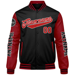 Maßgeschneiderte Rot Schwarz Letterman Varsity Jacket Individuelle Stickerei Druck nach Ihrem Wunsch