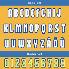 Maßgeschneiderte Blau Gelb Letterman Varsity Jacket Individuelle Stickerei Druck nach Ihrem Wunsch