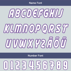 Maßgeschneiderte Grau Lila Letterman Varsity Jacket Individuelle Stickerei Druck nach Ihrem Wunsch