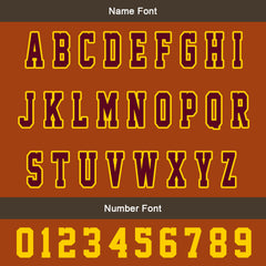 Maßgeschneiderte Orange Braun Letterman Varsity Jacket Individuelle Stickerei Druck nach Ihrem Wunsch