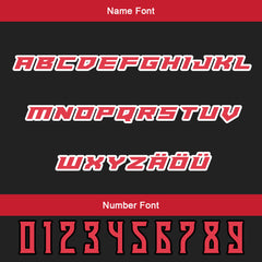 Maßgeschneiderte Rot Schwarz Letterman Varsity Jacket Individuelle Stickerei Druck nach Ihrem Wunsch