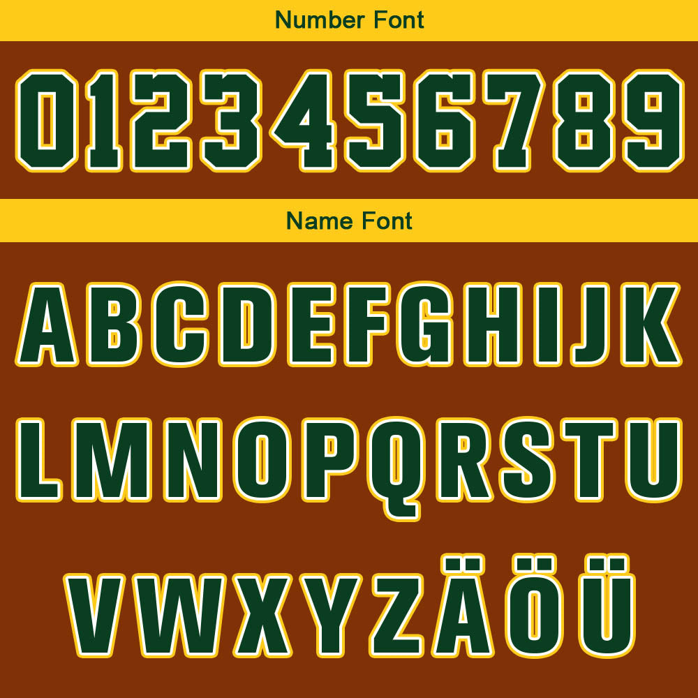 Benutzerdefinierter Braun Grün Gelb Weiß Basketball Jersey Uniform Anzug gedruckt Ihr Logo Name Nummer