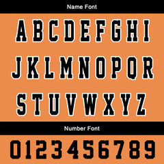 Maßgeschneiderte Schwarzes Orange Letterman Varsity Jacket Individuelle Stickerei Druck nach Ihrem Wunsch