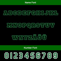 Maßgeschneiderte Grün Weiß Letterman Varsity Jacket Individuelle Stickerei Druck nach Ihrem Wunsch