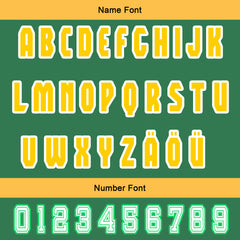 Maßgeschneiderte Grün Gelb Letterman Varsity Jacket Individuelle Stickerei Druck nach Ihrem Wunsch