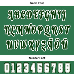 Maßgeschneiderte Grün Weiß Letterman Varsity Jacket Individuelle Stickerei Druck nach Ihrem Wunsch