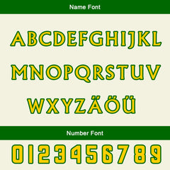 Maßgeschneiderte Grün Gelb Letterman Varsity Jacket Individuelle Stickerei Druck nach Ihrem Wunsch