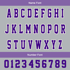 Maßgeschneiderte Lila Grau Letterman Varsity Jacket Individuelle Stickerei Druck nach Ihrem Wunsch