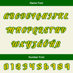 Maßgeschneiderte Grün Gelb Letterman Varsity Jacket Individuelle Stickerei Druck nach Ihrem Wunsch