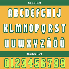 Maßgeschneiderte Grün Gelb Letterman Varsity Jacket Individuelle Stickerei Druck nach Ihrem Wunsch