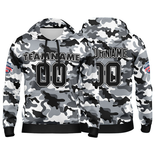 Benutzerdefinierter Sweatshirt-Hoodie für Mann, Frau, Mädchen, Junge. Drucken Sie Ihr Logo, Ihren Namen und Ihre Nummer Schwarz- Grau