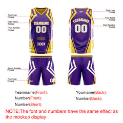 Benutzerdefinierte Lila Gelb Reversible Basketball Jersey Personalisierte Drucken Name Nummer Logo