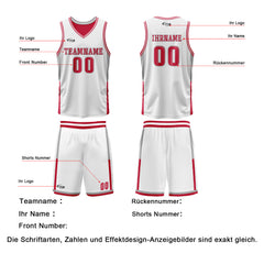 Benutzerdefinierte Weiß Rot Reversible Basketball Jersey Personalisierte Drucken Name Nummer Logo