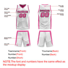 Benutzerdefinierte Weiß Rosa Reversible Basketball Jersey Personalisierte Drucken Name Nummer Logo