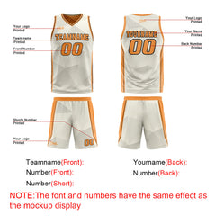 Benutzerdefinierte Creme Orange Reversible Basketball Jersey Personalisierte Drucken Name Nummer Logo