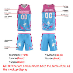 Benutzerdefinierter Blau Rosa Basketball Jersey Uniform Anzug gedruckt Ihr Logo Name Nummer