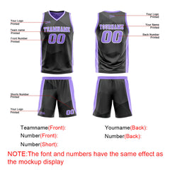 Benutzerdefinierte Schwarz Lichtlila Reversible Basketball Jersey Personalisierte Drucken Name Nummer Logo