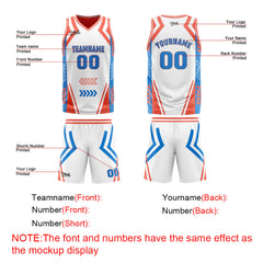 Benutzerdefinierte Weiß Orange Blau Reversible Basketball Jersey Personalisierte Drucken Name Nummer Logo