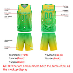 Benutzerdefinierter Gelb Grün Basketball Jersey Uniform Anzug gedruckt Ihr Logo Name Nummer