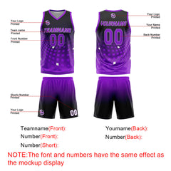 Benutzerdefinierter Schwarz Lila Basketball Jersey Uniform Anzug gedruckt Ihr Logo Name Nummer
